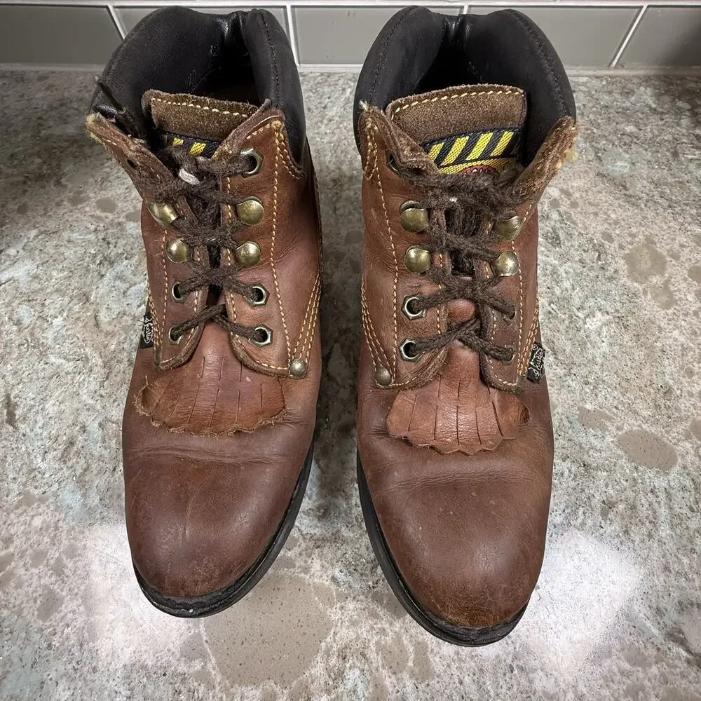 Justin Lace‎ Up Kids Boots 782Y Size 2.5D Brown Leather